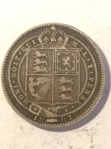 1887 Queen Victoria Shilling F to VF - Bild 1 von 2