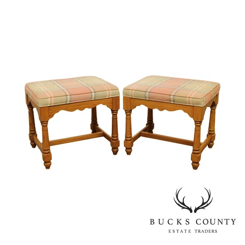 Ethan Allen Vintage Pair Oak Benches, Stools Cover