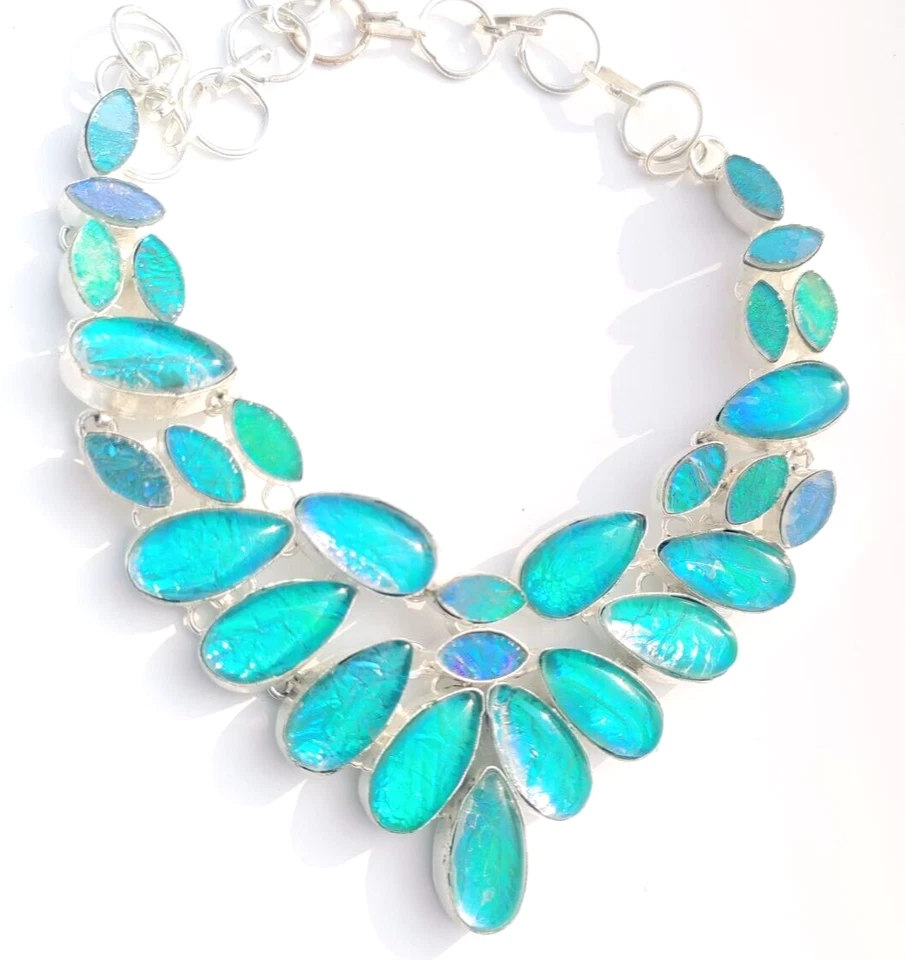 Collar de joyería hecho a mano de plata de ley 925 con piedras preciosas de ópalo trillizos australianos Foto 1 de 4