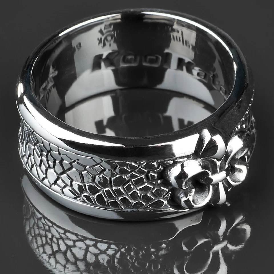 Koolkatana Anello IN Acciaio Inox Giglio Drago Pelle Gotico Biker Argento RS29 - Immagine 1 di 1