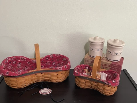 Longaberger BBQ Buddy & Shaker Taker Baskets W/Condiment Crocks Cover