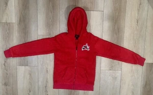 Vintage Nike Air Jordan Logo Youth Sherpa Fleece Zip Hoodie Jacket Red Size XL - Picture 1 of 14