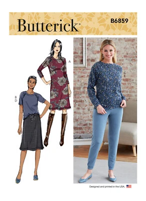 Butterick Sewing Pattern B6859 Misses Dress Tops Skirt Pants Knit Size XS-MED UC - Image 1 of 4