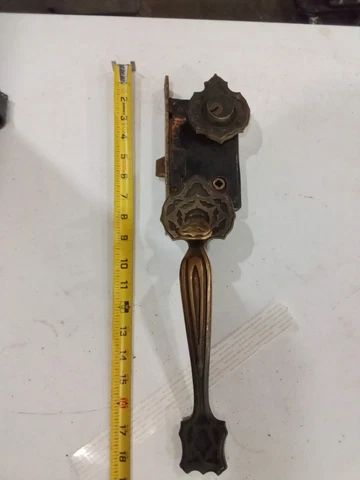 Vintage Copper Metal Commercial Store Door Handle Dead Bolt Assembly Cover