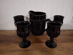 Vintage Diadem Kamee Schwarz Diamant Spitze Glas Krug 4 Weinkelche - Bild 1 von 7