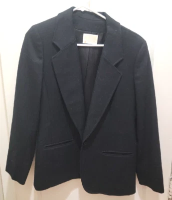 Vintage Pendleton Wool Blazer Women 10 Black Polyester Lined Jacket Made In USA - Image 1 of 4
