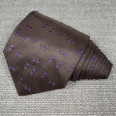 Hugo Boss Men's Tie Chocolate Brown Purple Necktie 100% Silk 57" x 4" Italy New - Image 1 of 4