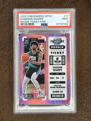 2022 Panini Contenders Optic Shaedon Sharpe PSA 9 Rookie /75 Ticket Pink Blazers - Image 1 of 2