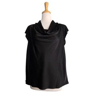 Donna Karan New York Black Cap Sleeve Cowl Neck Top Women's L Minimal Classic - Picture 1 of 8