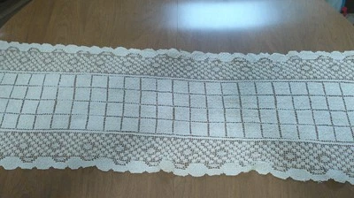 Antique Beige Dresser Runner – 44" x 13" – Embroidered Linen - Image 1 of 4