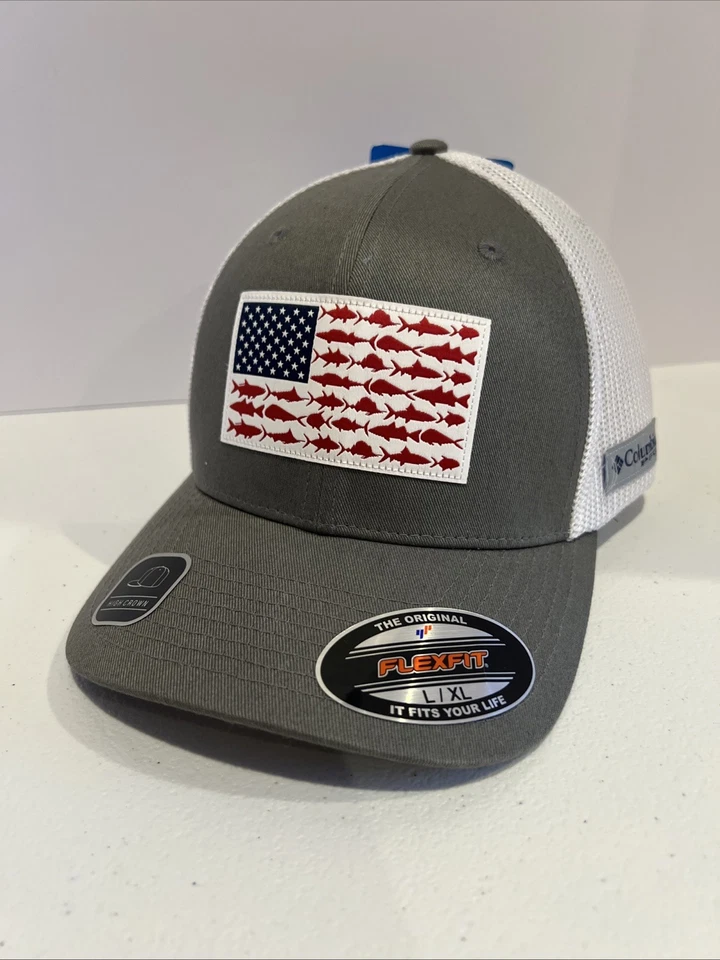 Columbia Pfg Mesh Hat Flexfit Fitted L/xl Baseball Fish Cap Flag Titanium