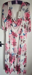 Yours Neu mit Etikett Größe 24 Damen rosa Blumenmuster Rundhalsausschnitt kurze Ärmel gefüttert - Bild 1 von 8