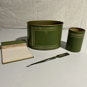 Vintage leather green letter opener pencil holder mini can container Used Pad - Picture 1 of 24