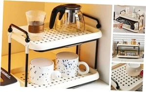 Coffee Bar Organizer, Mug Holder for Counter Top, Bathroom 2 Tier Cream White - Picture 1 of 7