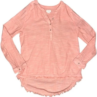 Top Henley con dobladillo crudo Caslon para mujer M algodón costa cabaña lagom minimalista aireado Foto 1 de 4