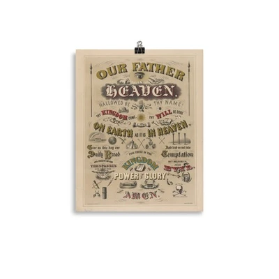 Vintage Christian Religious Art Poster - The Lord's Prayer KJV - Image 1 of 4