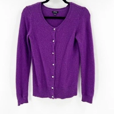 Apt. 9 Mujeres Cárdigan Suéter Pequeño Púrpura Mezcla Angora Botón Frontal Tejido Top Foto 1 de 4