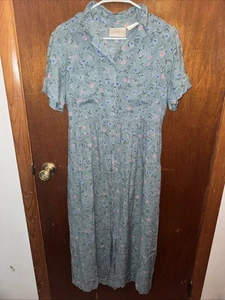VTG Erika Studio Womens Blue Floral Maxi Button Up Dress Size Medium - Imagen 1 de 7