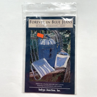 Indygo Junction Recycle Blue Jeans Bucket Style Tote & 2 Purses Handbags Pattern - Image 1 of 4