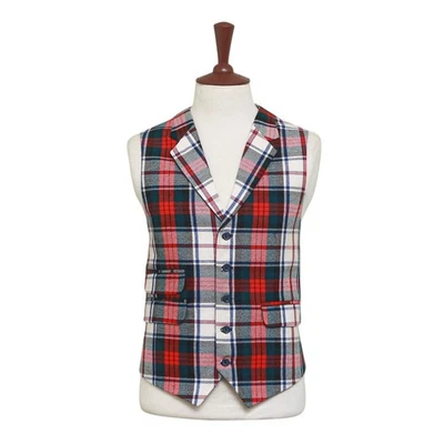 Chaleco a Cuadros Tartán Para Hombres 44R Rojo Verde Blanco Lana Chaleco XL Fiesta de Navidad Foto 1 de 4