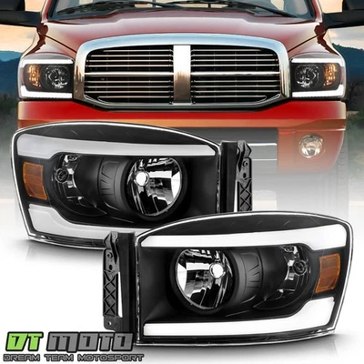 For 2007-2008 Dodge Ram 1500 2500 3500 LED Tube Headlights Headlamps Left+Right - Image 1 of 4