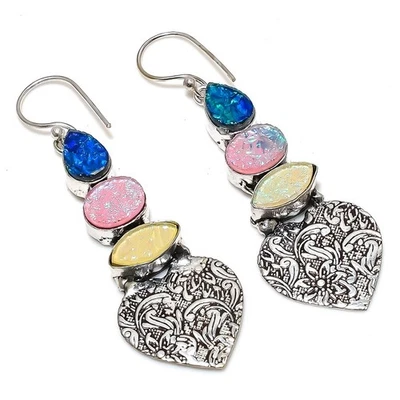 Giallo Tripletta Opale,Opale Gemma 925 Argento Sterling Gioielli Orecchino 6.5cm - Immagine 1 di 4