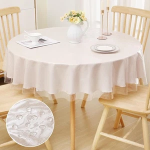 Smiry Round Table Cloth 60 Inch, Waterproof Wipeable Vinyl 60" R, Clear - Picture 1 of 8