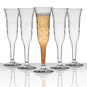 Einweg Kunststoff Sektflöten klar kristallartig ausgefallen Wein Stielgläser 96 Teile - Bild 1 von 10