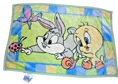 3R !WOW! Vintage LOONEY TUNES Bugs Bunny Tweety Plush Acrylic Baby Crib Blanket - Image 1 of 4