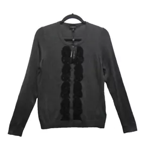 Neu mit Etikett Talbots anthrazitgrau mit schwarzem Spitzenbesatz Baumwoll-Wollmischung Cardigan Größe M - Bild 1 von 6