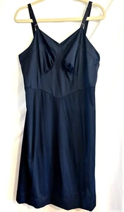 VTG Satin Lingerie Slip Dress Nightie Nylon Navy Blue Sexy Fairy Grunge Y2K M - Picture 1 of 13