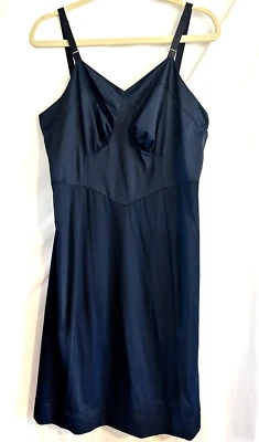 VTG Satin Slip Dress Lingerie Nightie Nylon Navy Blue Sexy Fairy Grunge Y2K M - Image 1 of 4