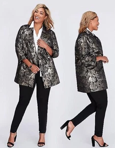 Lane Bryant Black Gold Double Breasted Brocade Blazer Womens plus size 18/20 NWT - Picture 1 of 15