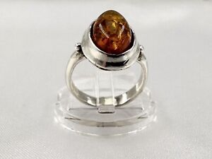 Vintage Sterling Silver Faux Amber Ring Size K 4.63gm