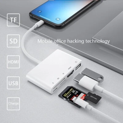 Cavo HDMI USB SD TF lettore schede TV OTG iPhone XR XS 11 Pro Max SE iPad Mini Pro - Immagine 1 di 4
