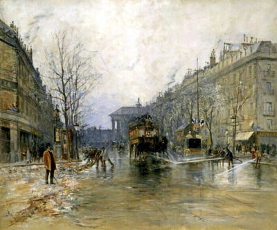 PARÍS ESCENA CALLEJERA LAVADO 1893 PINTURA FRANCESA DE FRANK MYERS BOGGS REPRO Foto 1 de 3