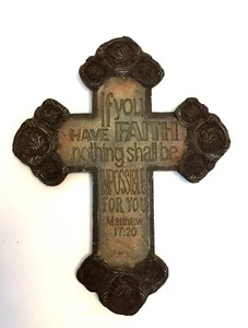 Resin Wall Cross Brown "If you have Faith" Matthew 17:20 - Picture 1 of 6