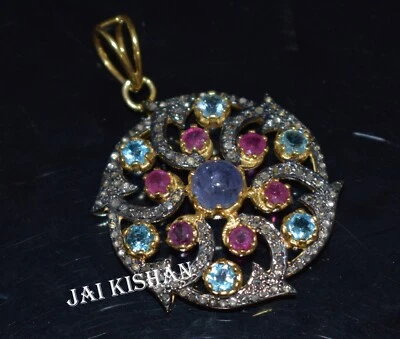 Rubino Tanzanite Topazio Gemma 925 Argento Sterling Pavè Diamante Donna Ciondolo - Immagine 1 di 4