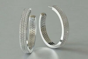 2ct Round Brilliant Cut Simulated Diamond Pave Set Hoop Earring Gold Plated - Picture 1 of 1