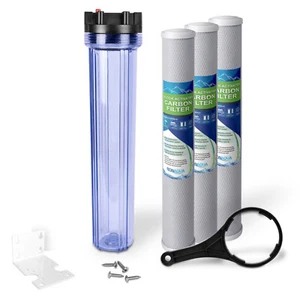 20" x 2.5" Clear Standard Whole House Water Filter System & Block Carbon Filter - Picture 1 of 10