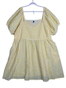 Old Navy Womens DRESS 4X Boho Coastal Yellow White Checked Tiered Flowy NEW - Picture 1 of 8