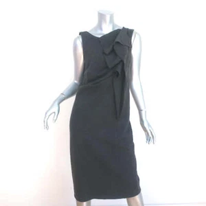 Max Mara Ruffle Dress Charcoal Wool Herringbone Size 46 Sleeveless Sheath - Picture 1 of 10