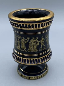Vintage Neofitou Keramik dunkelblau 24K Goldrand Votivvase handbemalt Griechenland - Bild 1 von 9
