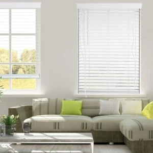 2" Faux Wood Classic Designer White 22" X 71.5" Corded Blinds WITH VALANCES - Picture 1 of 4