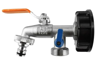 IBC S60X6 Tank Adapter to 1/2" Double Valved Tap with Click Lock Connector