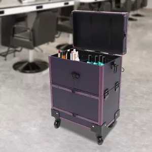 Rolling Makeup Train Case Fits Artist Trolley Cosmetic Organizer Box With Mirror - Picture 1 of 24