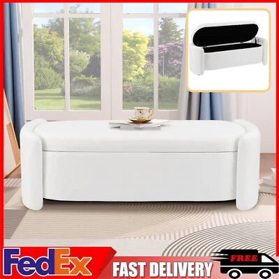 Storage Velvet Ottoman Bench Upholstered Fabric Storage Bench End of Bed Stool - Image 1 of 4