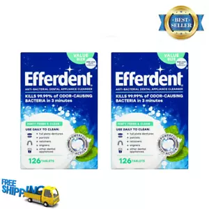 Efferdent Retainer & Denture Cleaner Tablets Minty and Fresh Clean 126 Ct 2 PACK - Picture 1 of 12