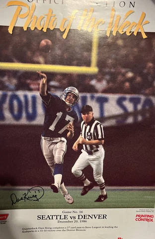 VTG Throwback Seahawks Pietros Pizza 11x14 Poster Dave Kreig repro sig 12/20/86 Cover