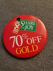 Vintage Caldor Share The Joy Retro Pin Back Button Associate Flare - Picture 1 of 4